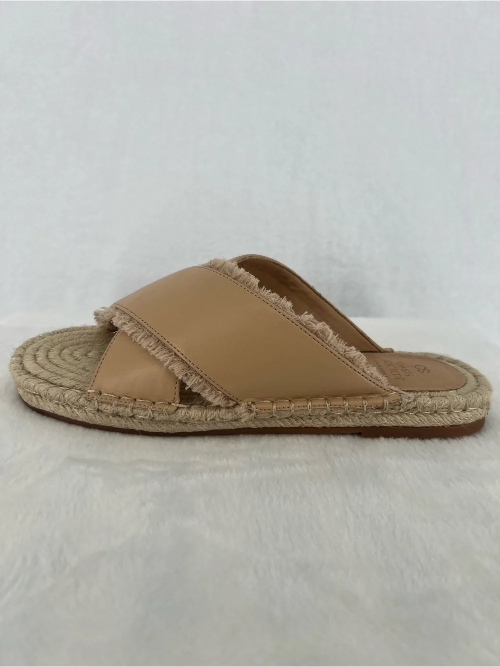 Oasis Society Cross My Heart Frilly Strap Sandal Nude Molly Slide Sz 10 Neutral